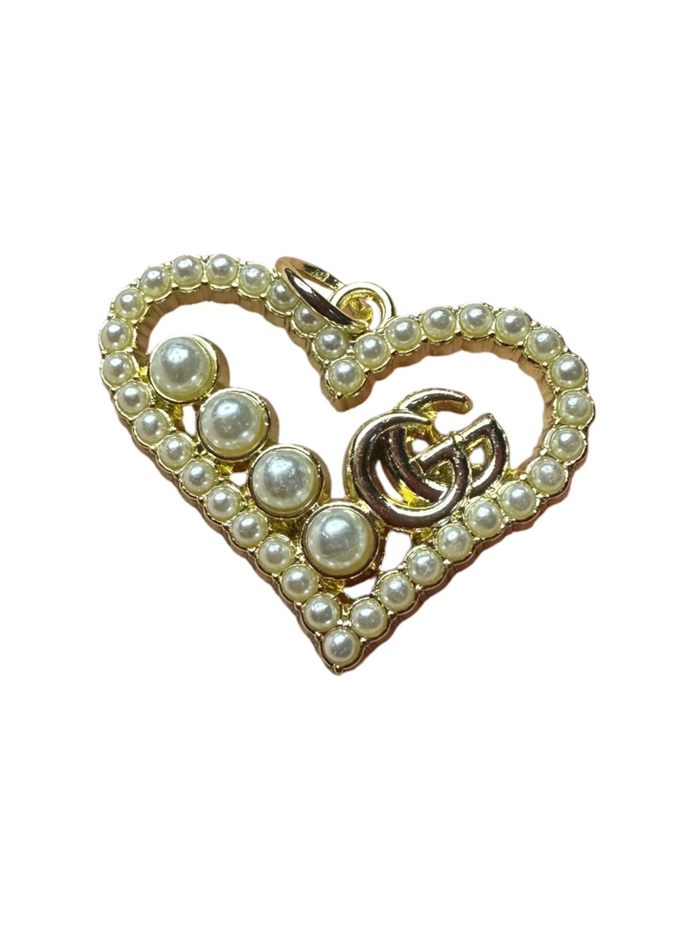 Gucci Gold and Pearl Heart Shaped Charm with GG Logo